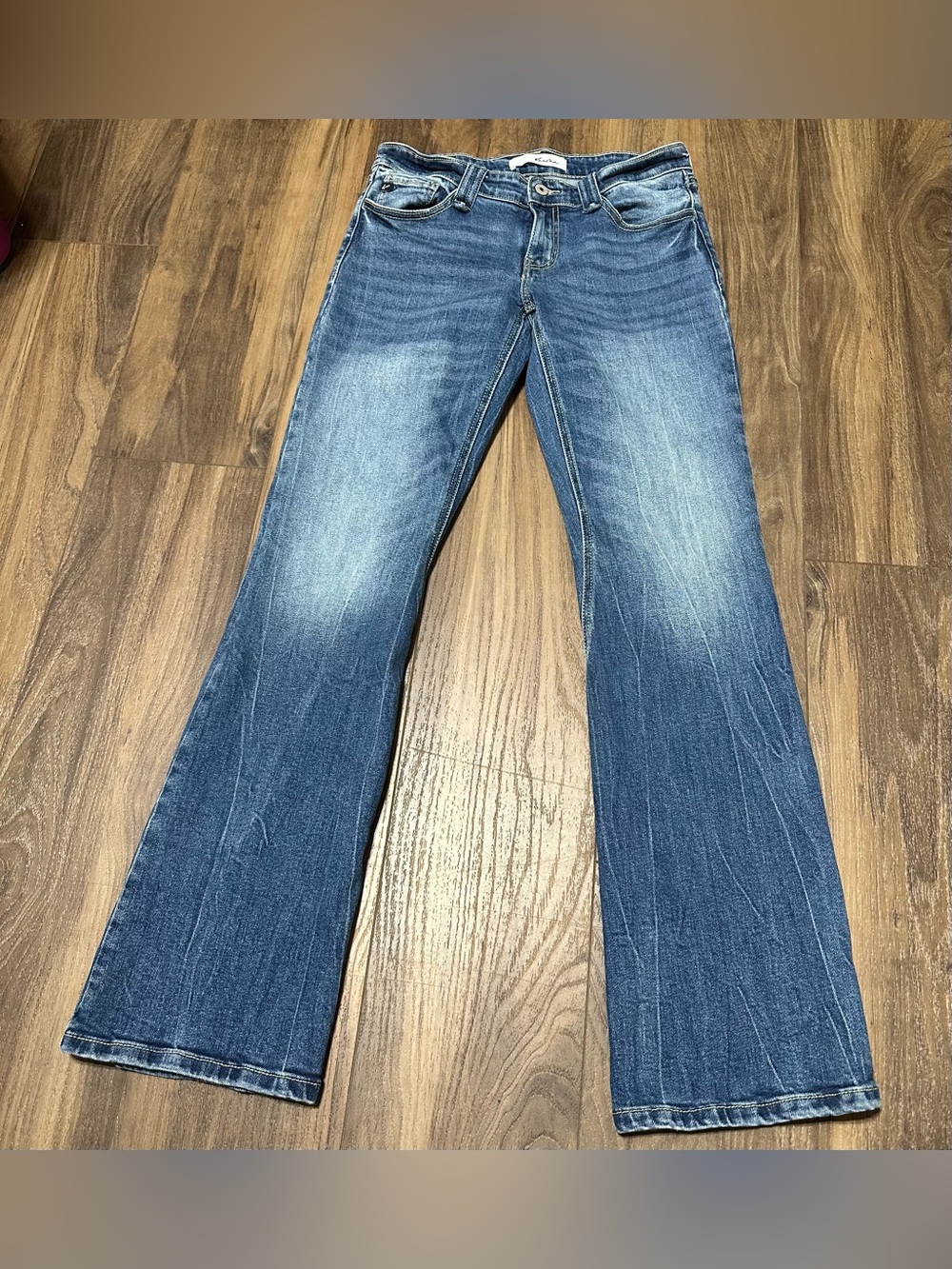 Kancan Women’s Jewel Low-Rise Bootcut Jeans 5 / 26 Slant Back Seam Medium Wash